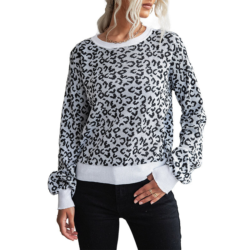 Damen lässiger Pullover mit modernem Leopardenmuster und breiten Bündchen Drune