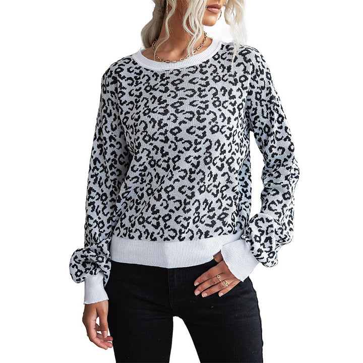 Damen lässiger Pullover mit modernem Leopardenmuster und breiten Bündchen Drune