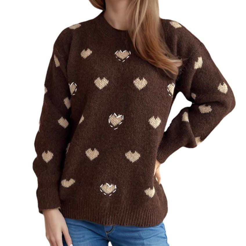 Damen kuscheliger Pullover mit herzförmigem Design und weichem Material Drune