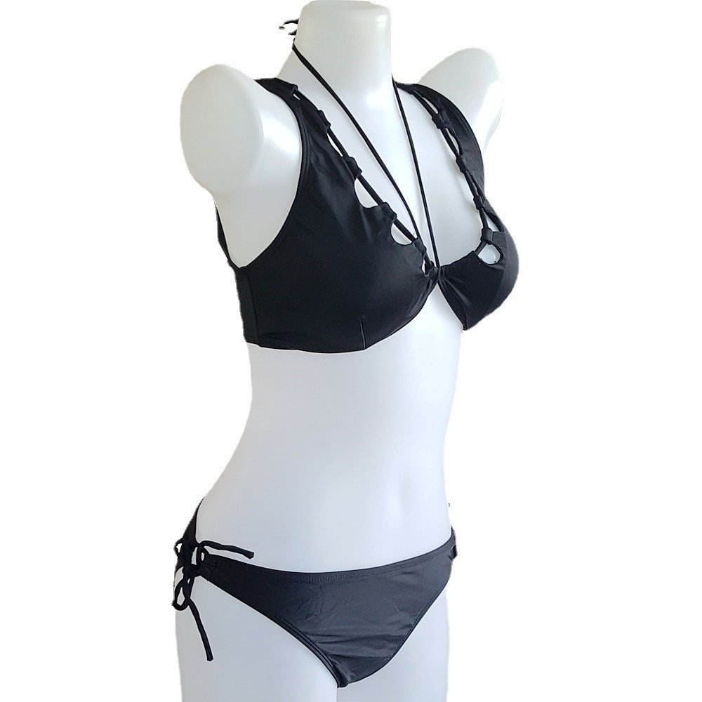 Damen Triangel-Bikini mit tiefem V-Ausschnitt und Schnürdetails Drune