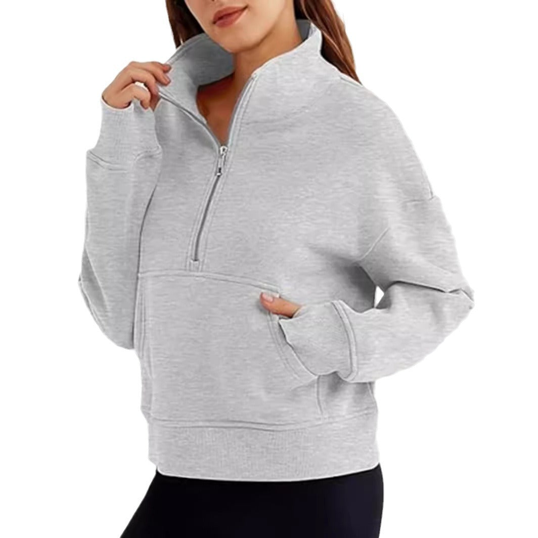 Damen lässiger Pullover mit hohem Kragen und kurzer Reißverschluss Drune