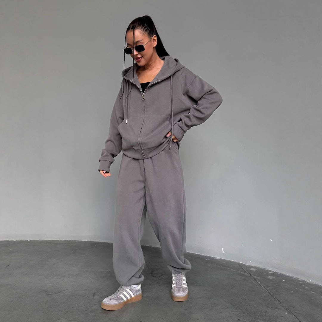 Damen lässiger Hoodie-Jumpsuit mit praktischem Reißverschluss Drune