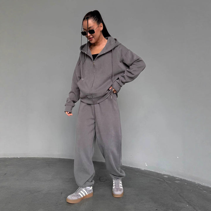 Damen lässiger Hoodie-Jumpsuit mit praktischem Reißverschluss Drune
