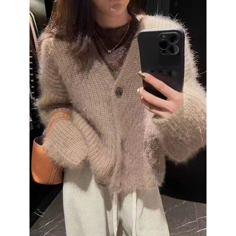 Damen Kuscheliger Strickcardigan mit großen Knöpfen Drune