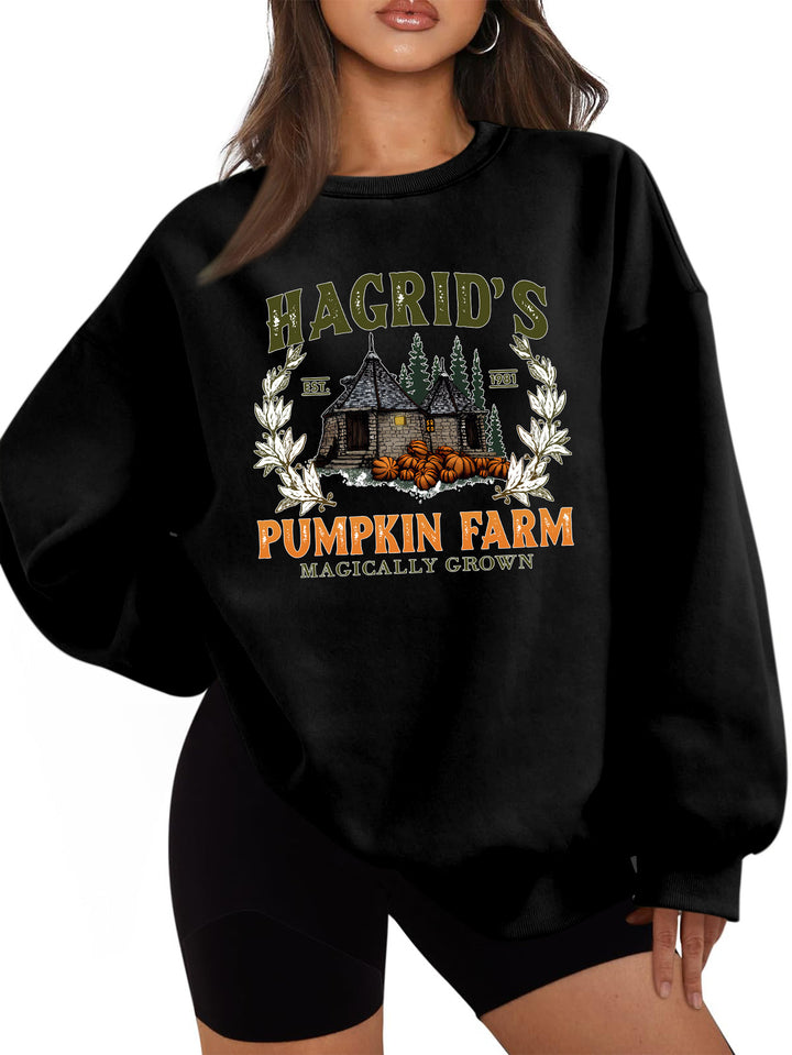 Damen Sweatshirt mit gemütlichem Rundhalsausschnitt und herbstlichem Kürbis-Motiv Drune