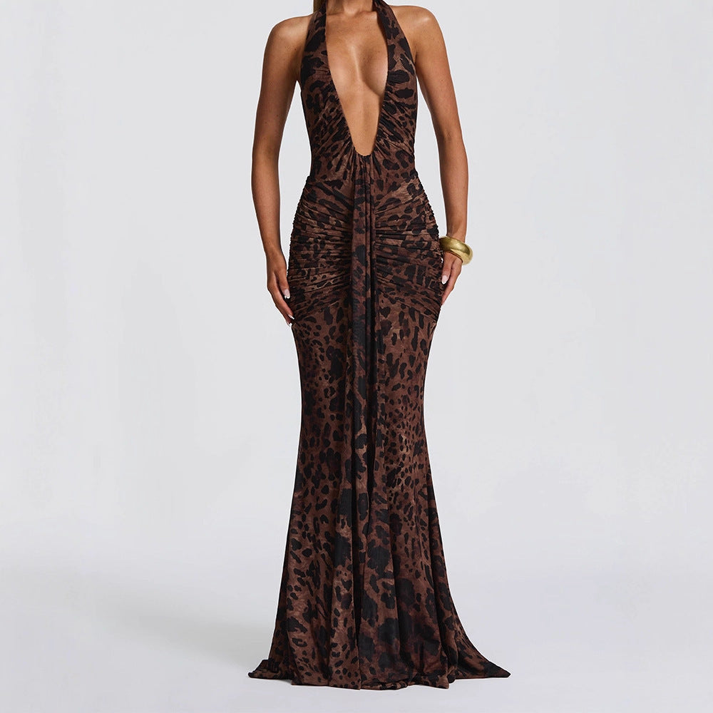 Damen Elegantes Wickelkleid mit tiefem V-Ausschnitt und raffiniertem Faltenwurf Drune