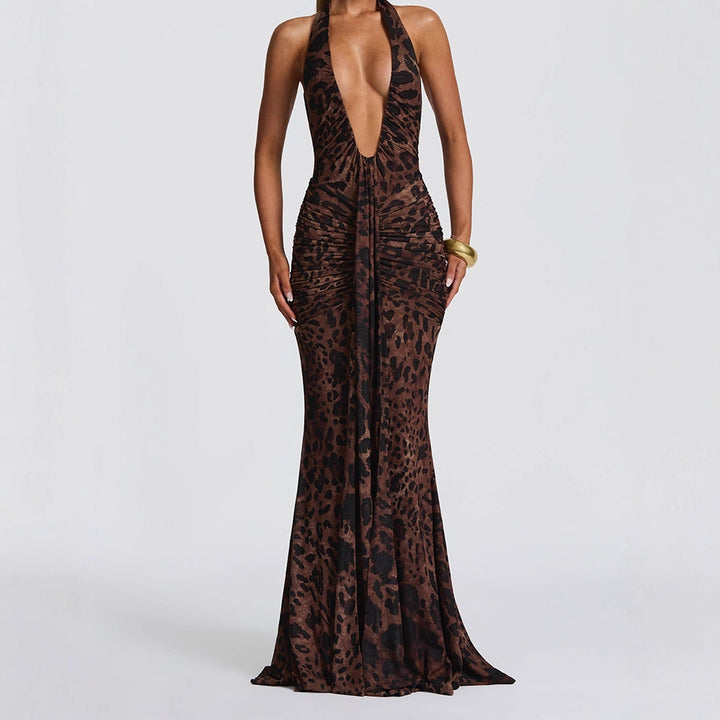 Damen Elegantes Wickelkleid mit tiefem V-Ausschnitt und raffiniertem Faltenwurf Drune