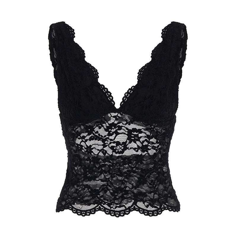 Damen Spitzen-Camisole mit tiefem V-Ausschnitt und eleganter Spitze Drune