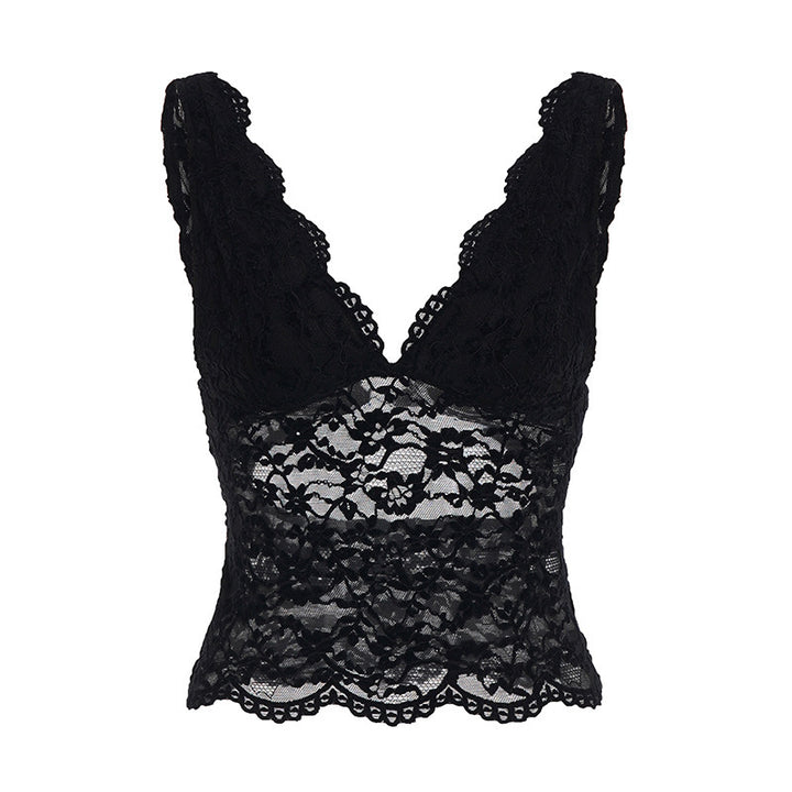 Damen Spitzen-Camisole mit tiefem V-Ausschnitt und eleganter Spitze Drune