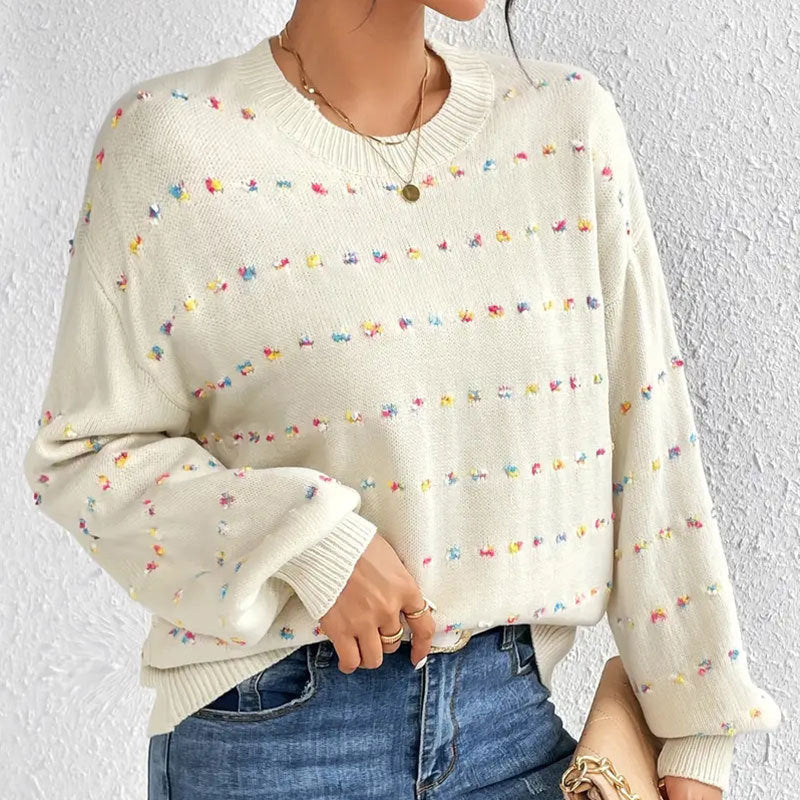 Damen Strickpullover mit buntem Knötchenmuster und weitem Schnitt Drune