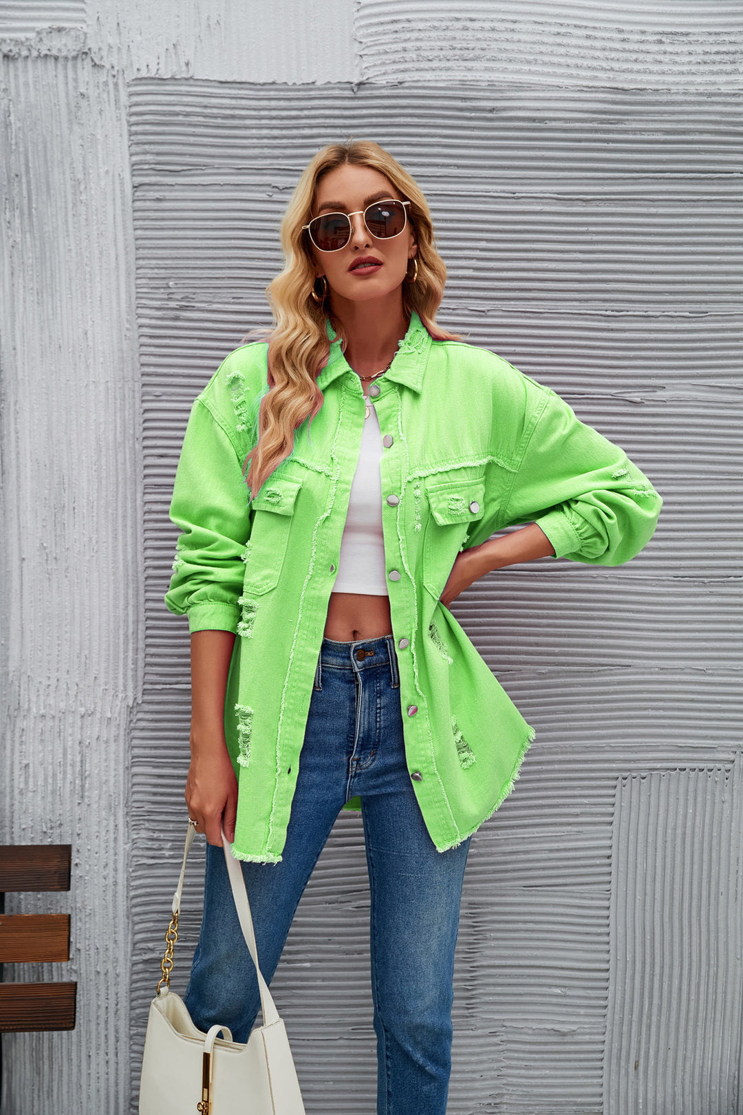 Damen Oversized Jeansjacke mit modernen Destroyed-Details Drune
