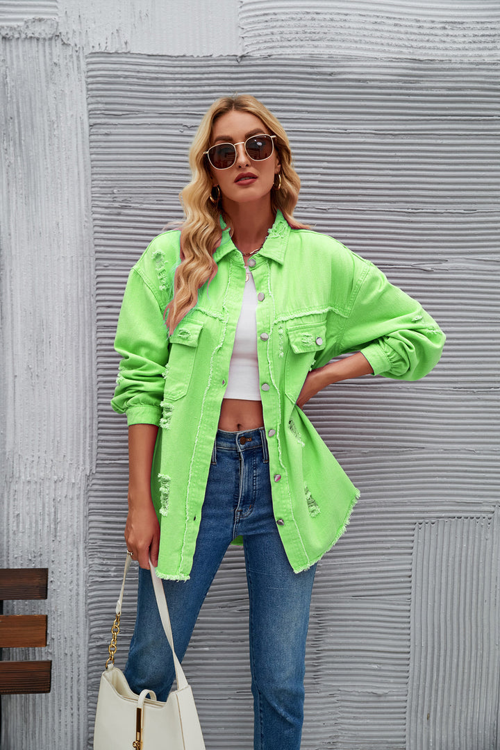 Damen Oversized Jeansjacke mit modernen Destroyed-Details Drune