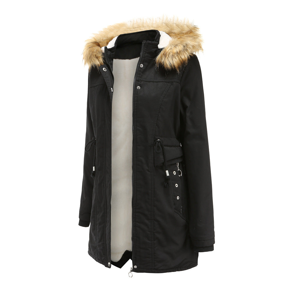 Damen moderne Parka mit abnehmbarem Kunstfellkragen und seitlichen Taschen Drune