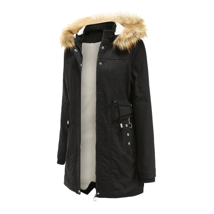 Damen moderne Parka mit abnehmbarem Kunstfellkragen und seitlichen Taschen Drune