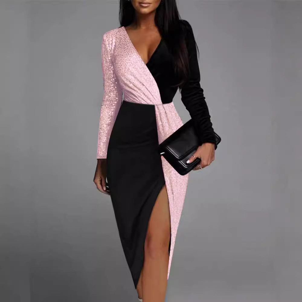 Damen Wickelkleid mit asymmetrischem Schnitt und langem Arm Drune