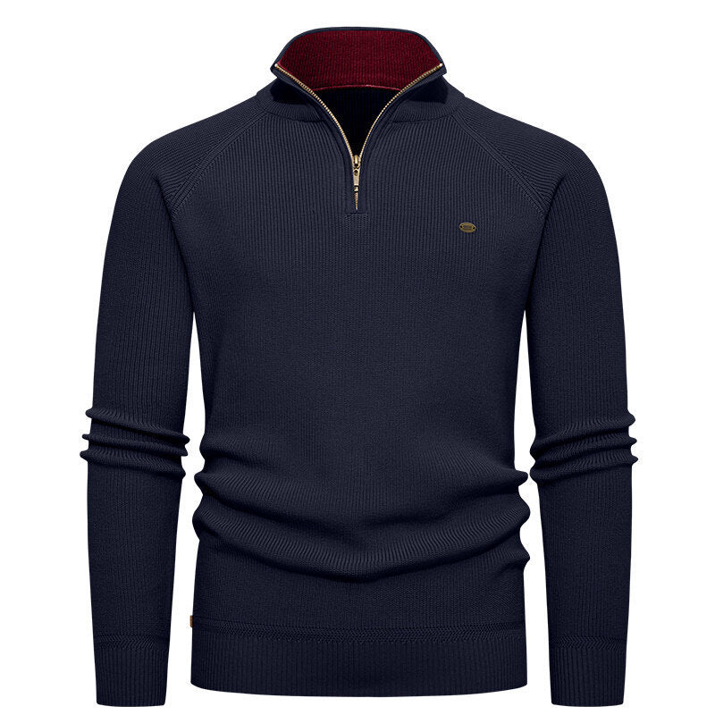 Herren hochwertiger Strickpullover mit Stehkragen und modernem Reißverschluss Drune