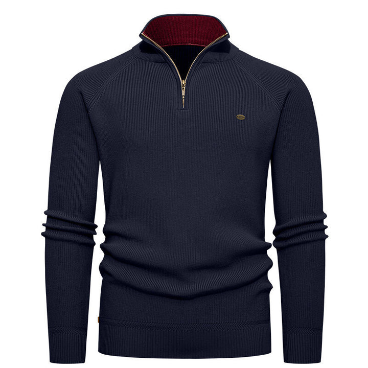 Herren hochwertiger Strickpullover mit Stehkragen und modernem Reißverschluss Drune