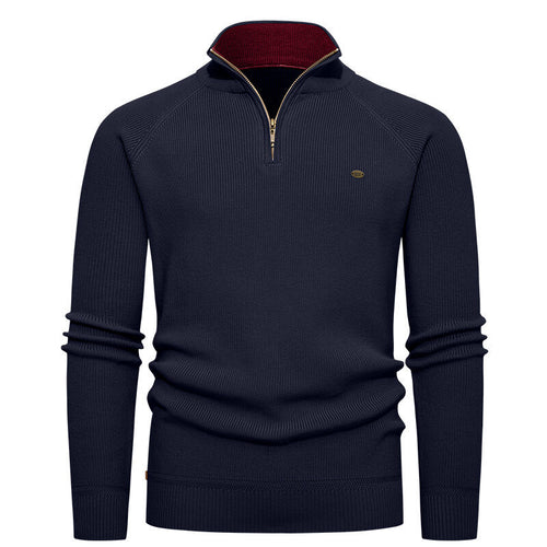 Herren hochwertiger Strickpullover mit Stehkragen und modernem Reißverschluss Drune