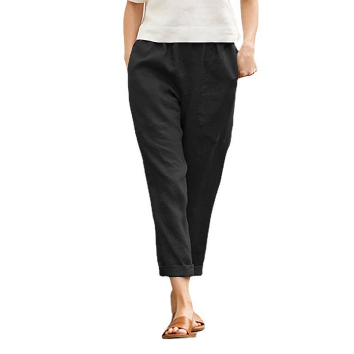 Damen nan leichte Leinenhose mit elastischem Bund, seitlichen Eingrifftaschen und gekrempeltem Saum Drune