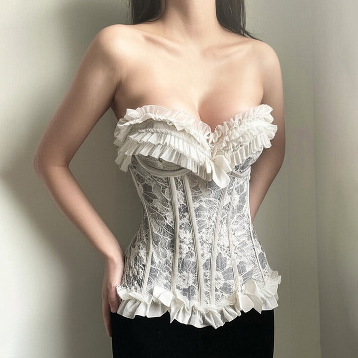 Damen Spitzen-Bustier mit Rüschendetails Drune