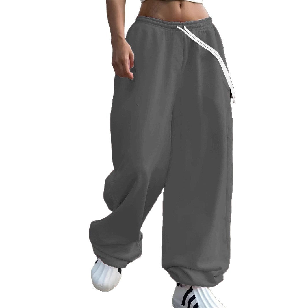 Damen nan weite Baggy-Jogginghose mit hohem Komfortbund, Kordelzug und elastischen Knöchelbündchen Drune