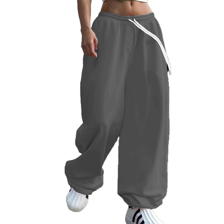 Damen nan weite Baggy-Jogginghose mit hohem Komfortbund, Kordelzug und elastischen Knöchelbündchen Drune