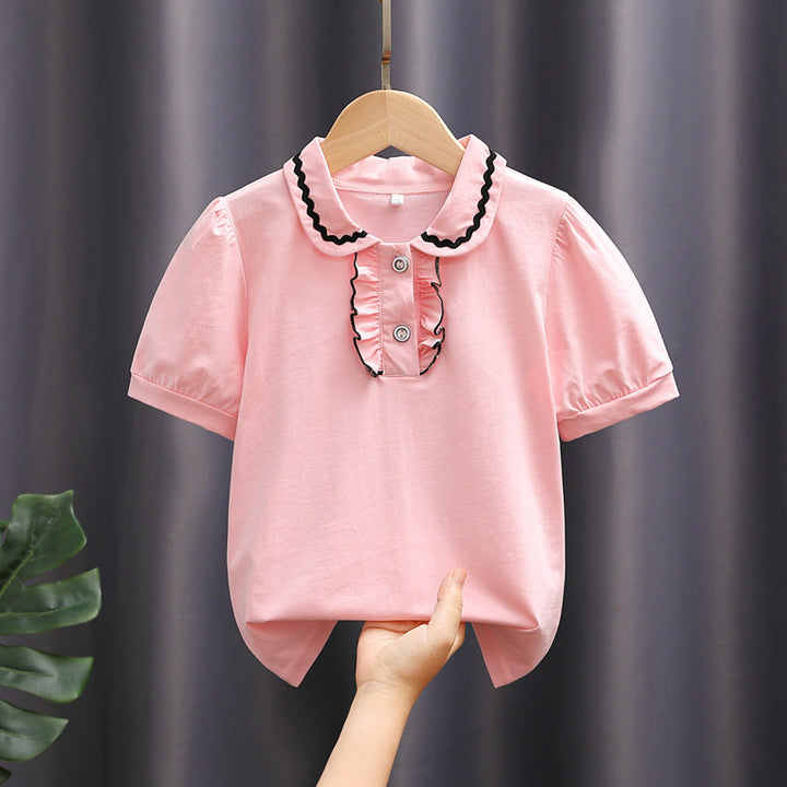 Mädchen modische Bluse mit Rüschenkragen und Puffärmeln Drune
