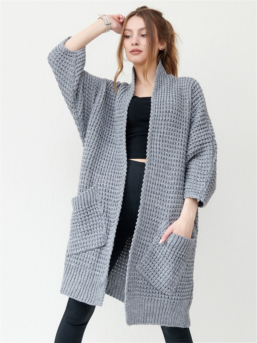 Drune | Strickjacke - Oversized Fit - Offene Vorderseite - Gerippte Kanten - Große Taschen