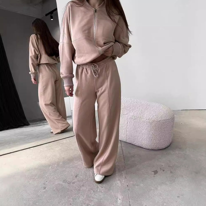 Damen Sportliches Lounge-Set mit Reißverschlussjacke und weiten Hosen Drune