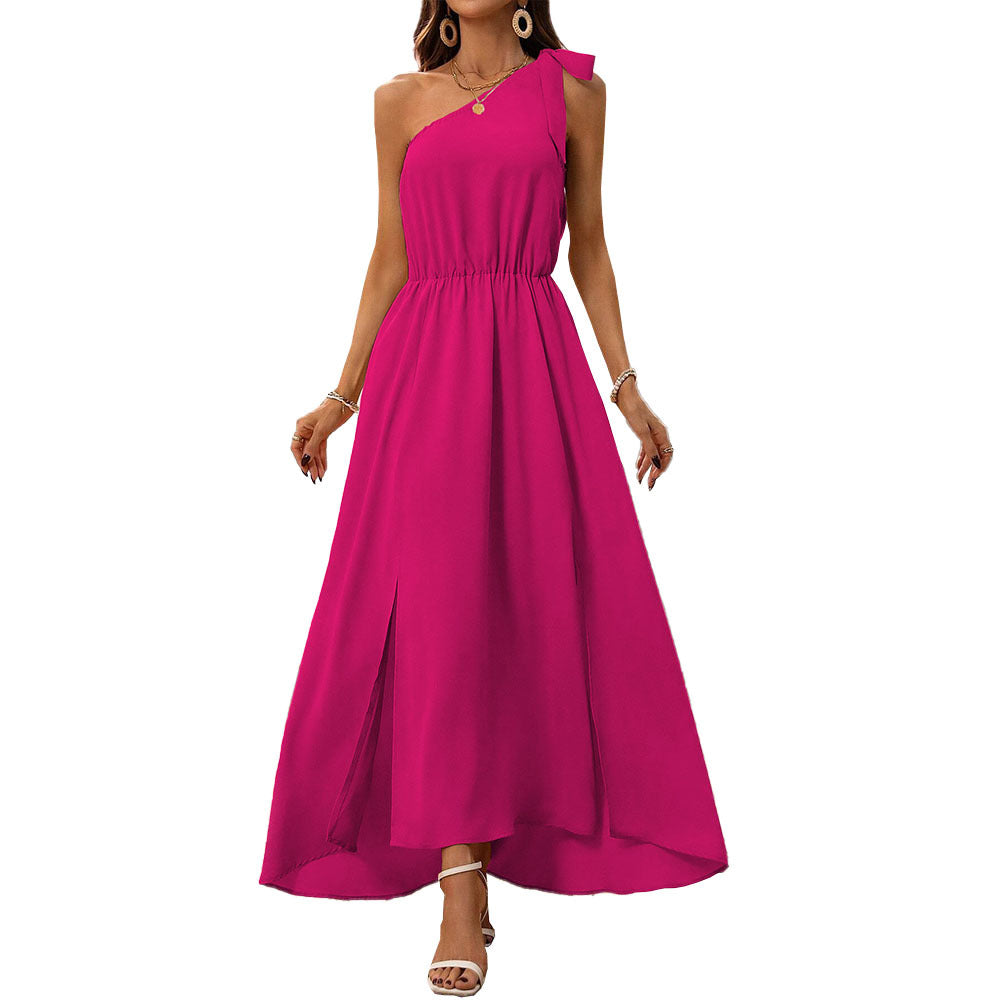 Damen Maxikleid mit asymmetrischem Ausschnitt und schickem Schlitz Drune