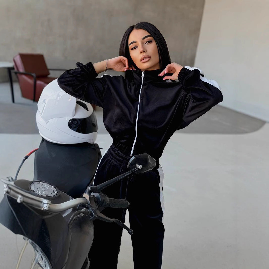 Damen sportliches Fleece-Anzug-Set mit elastischen Einsätzen Drune