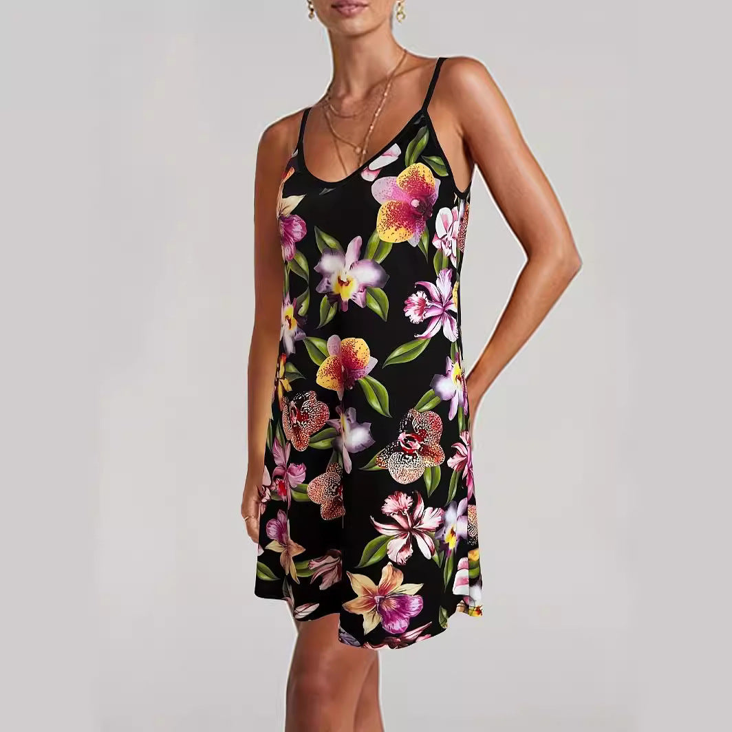 Damen Sommerkleid mit floralem Print und verstellbaren Trägern Drune