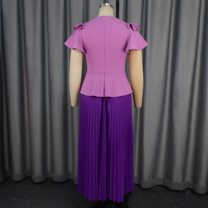 Damen Elegantes Plissee-Kleid mit modischen Rüschendetails und taillierter Jacke Drune