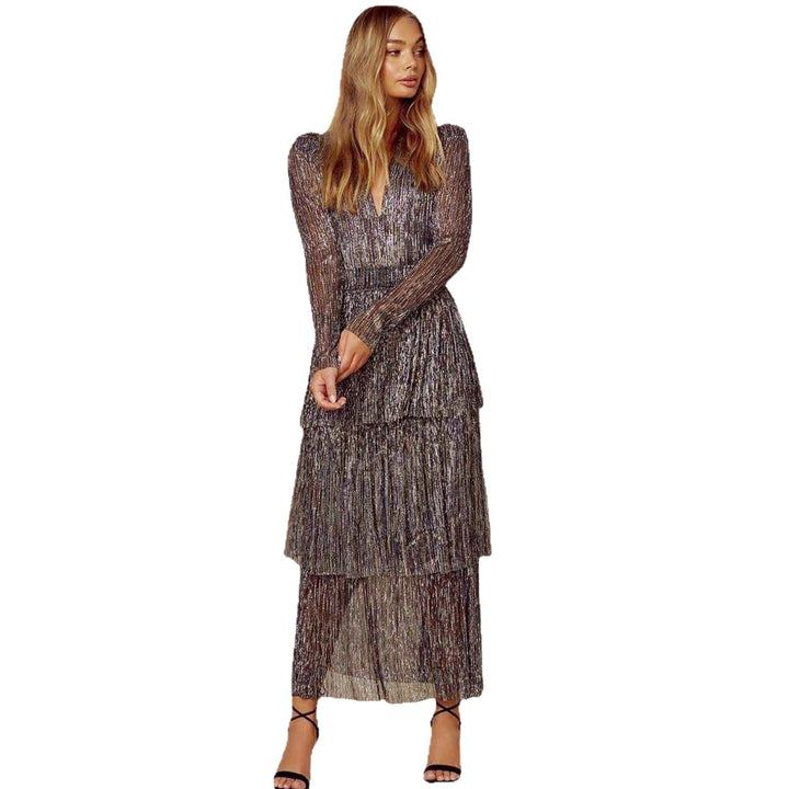 Damen Glamouröses Abendkleid mit schillernden Lagen und V-Ausschnitt Drune
