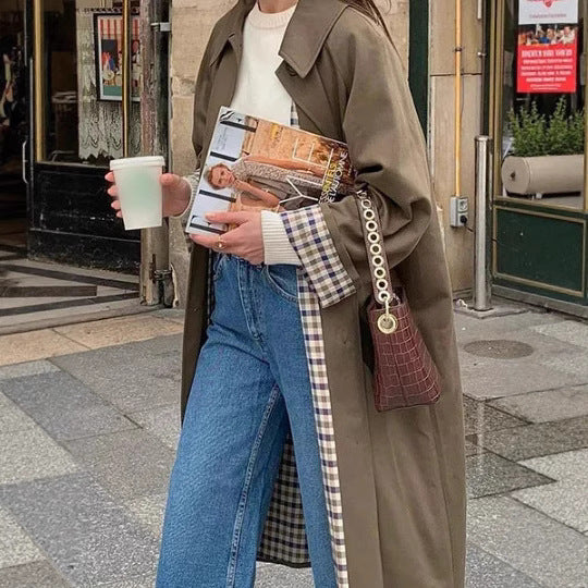 Damen Oversized Trenchcoat mit Karo-Muster Drune