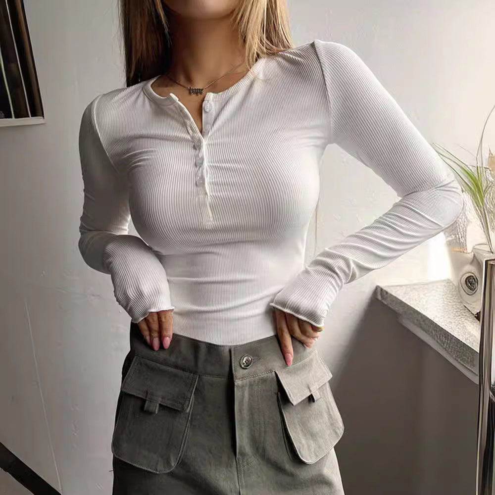 2025秋冬季跨境亚马逊wish欧美ebay女装新款纽扣罗纹修身针织杉 - Image 2