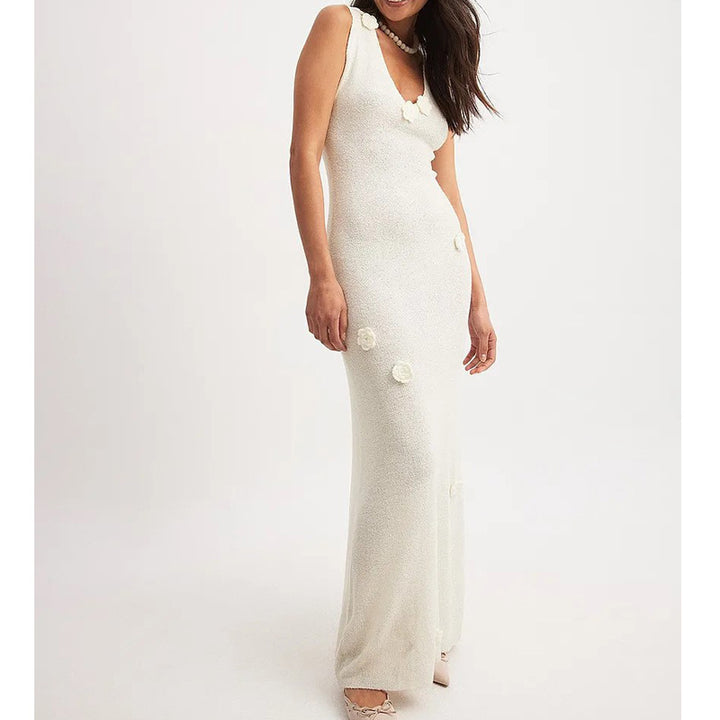 Damen Maxi-Strickkleid mit raffinierten Blumenapplikationen Drune