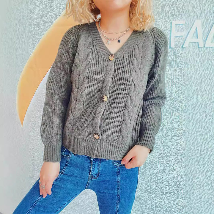 Damen Strickjacke mit Zopfdesign und bequemen Knopfdetails Drune