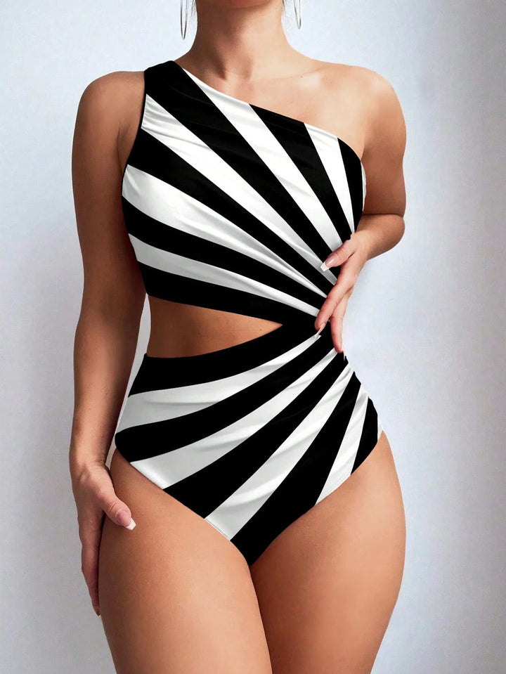 Damen Einseitiger Badeanzug mit eleganter Drapierung Drune