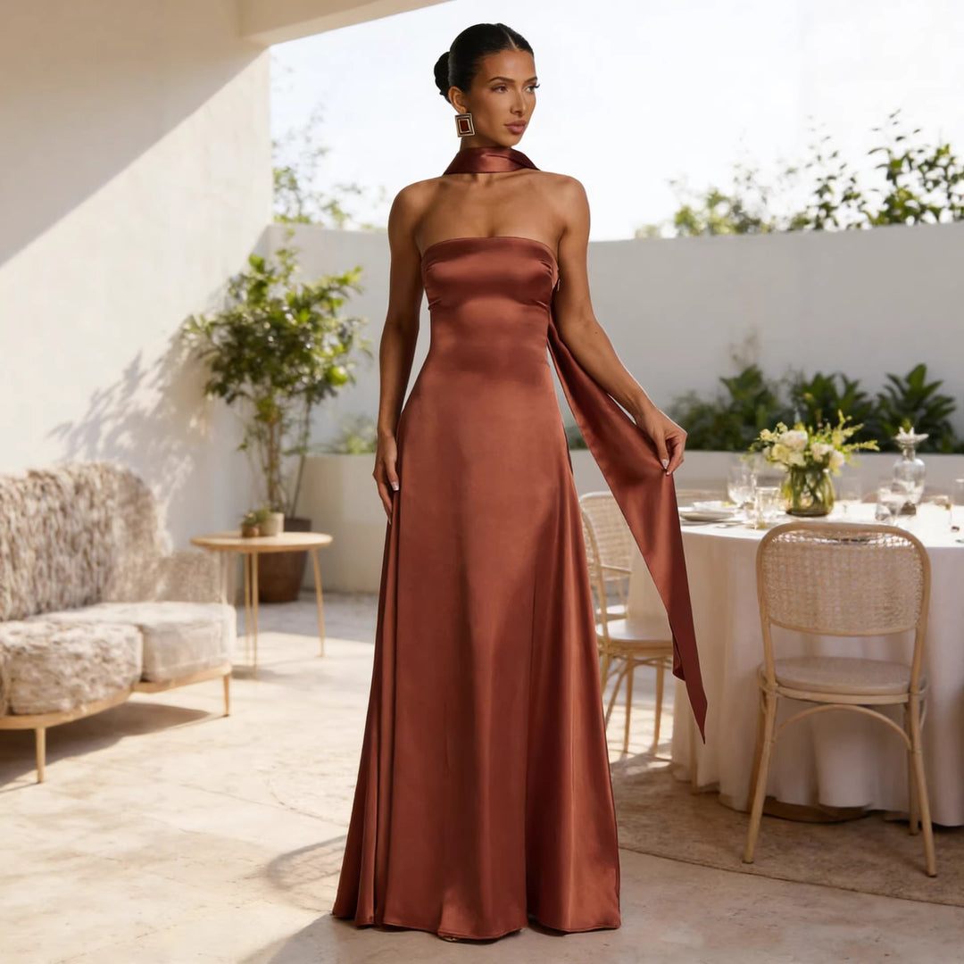 Damen Elegantes und schulterfreies Abendkleid mit fließendem Fall Drune