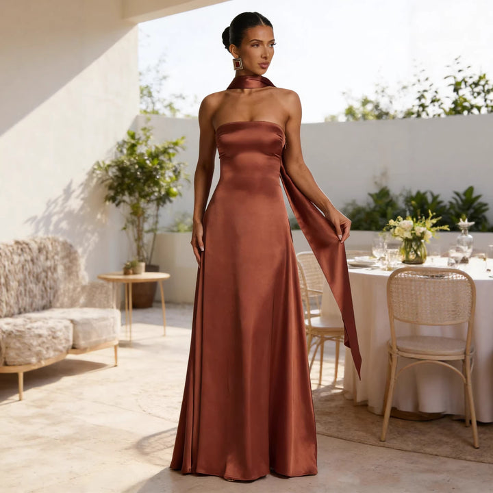 Damen Elegantes und schulterfreies Abendkleid mit fließendem Fall Drune