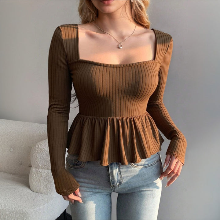 Damen Oberteil mit schmeichelndem Rüschensaum und modischem Quadrat-Ausschnitt Drune