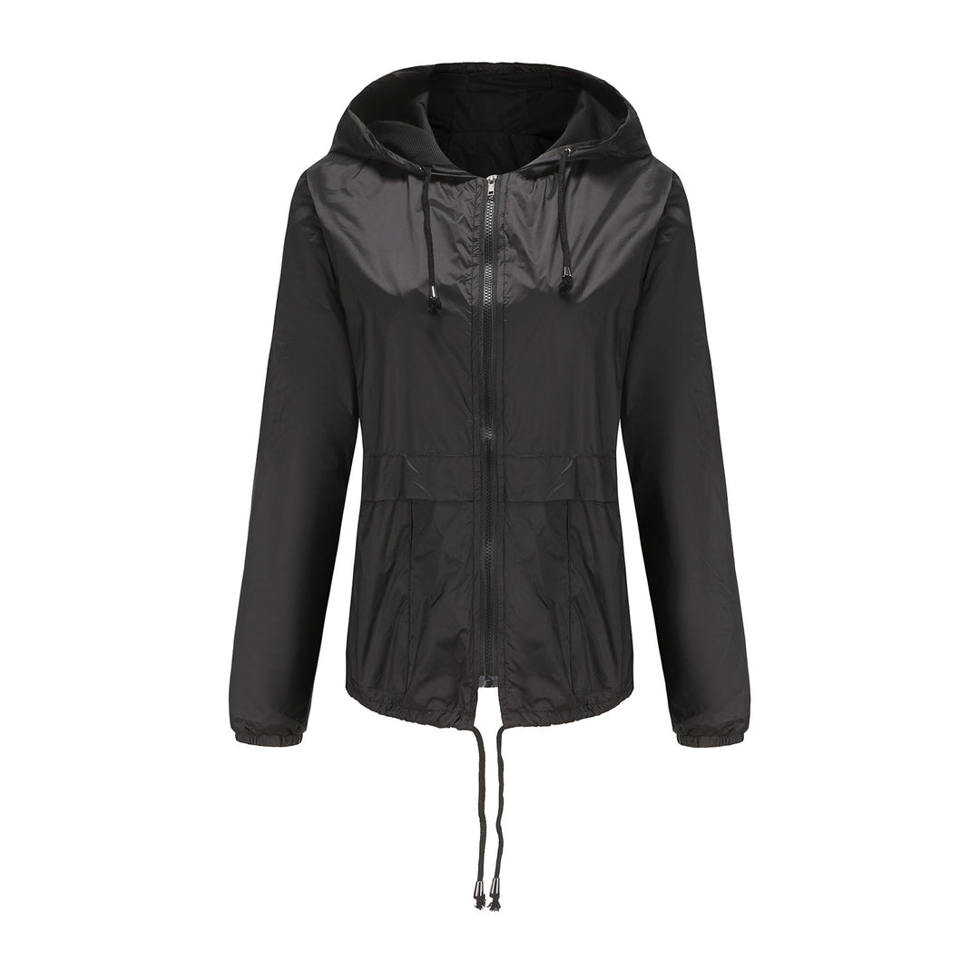 Damen sportliche Windbreaker-Jacke mit verstellbarer Kapuze und elastischen Bündchen Drune