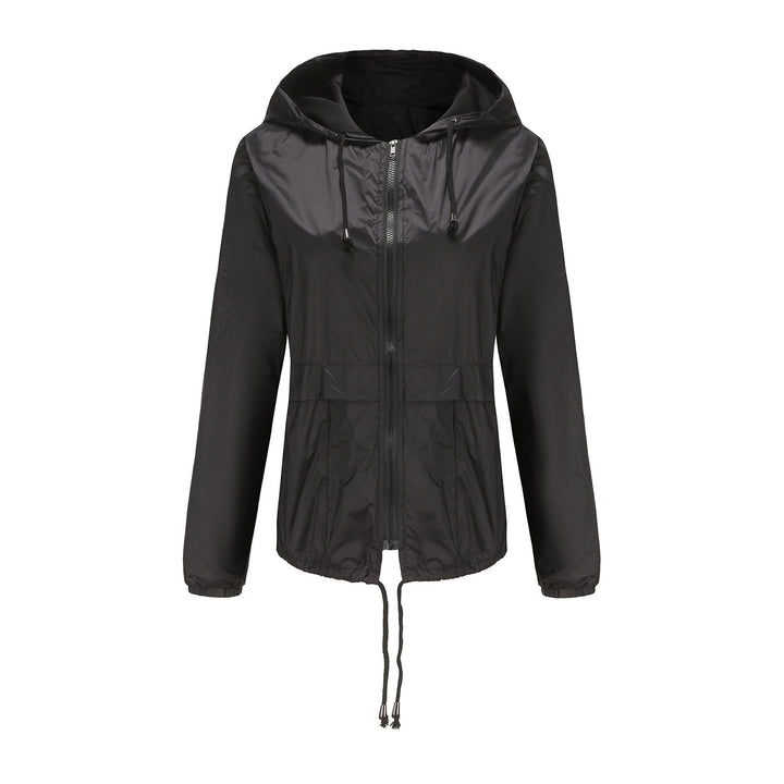 Damen sportliche Windbreaker-Jacke mit verstellbarer Kapuze und elastischen Bündchen Drune