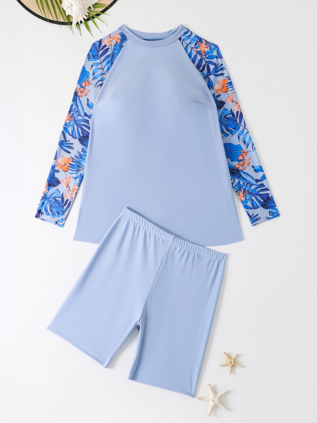 Damen Sportliches Surfanzug-Set mit langärmligen Oberteil und Shorts Drune
