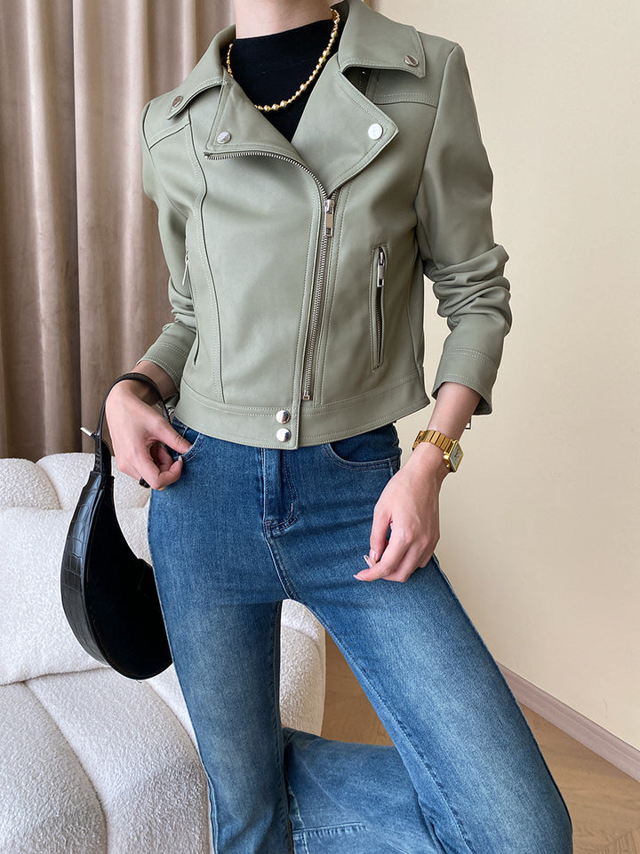 Damen Modische Bikerjacke aus hochwertigem Kunstleder Drune
