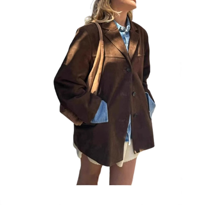 Damen Modischer Suede Blazer mit Taschen und elegantem Schnitt Drune