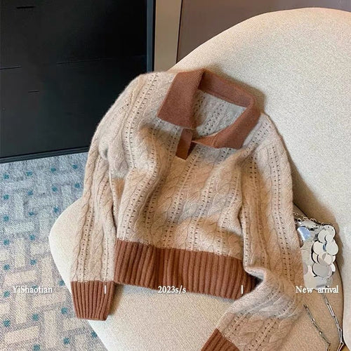 Damen Strickpullover mit Kragen Drune