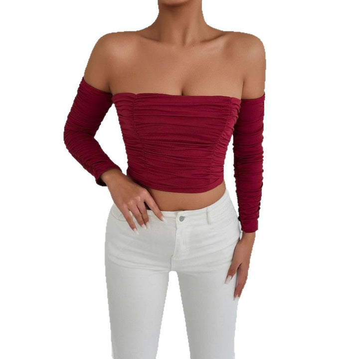 Damen Off-Shoulder Crop Top mit Faltenwurf Drune