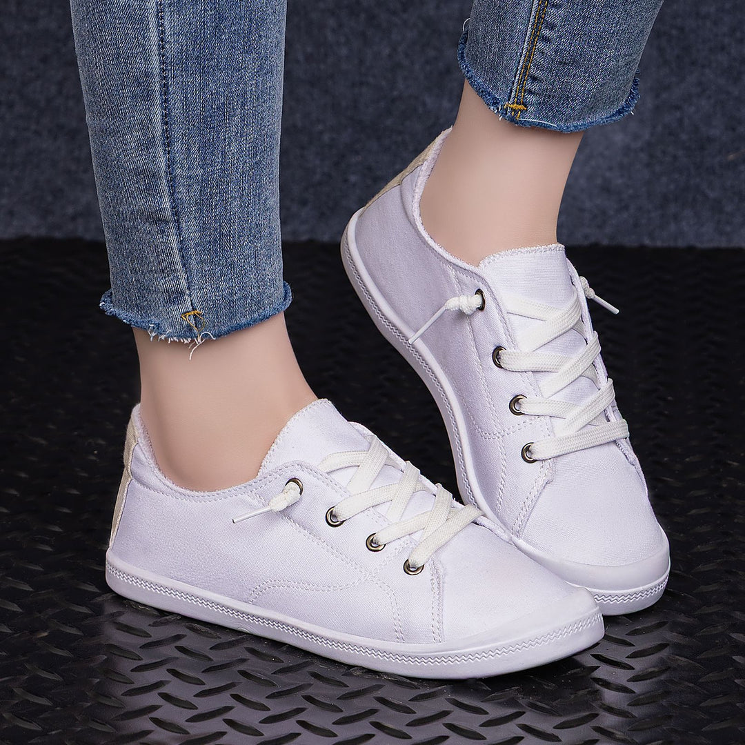 Damen nan klassische Canvas-Sneaker low-top mit verstärkter Gummisohle, Metallösen und gepolstertem Fersenkragen Drune